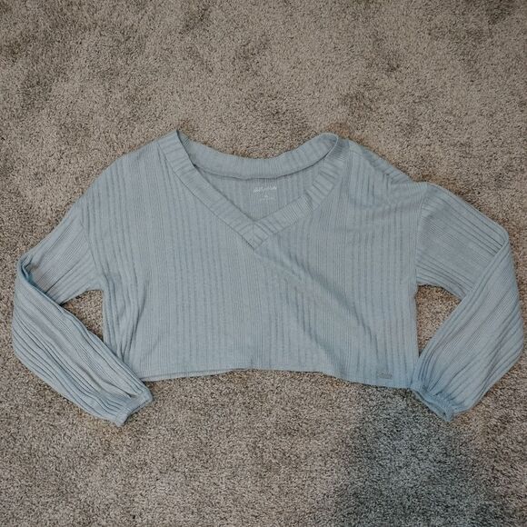 Gilly Hicks Light Blue Ribbed Flared Leggings Lounge Wear Sweater Set Sz XS - Picture 3 of 14